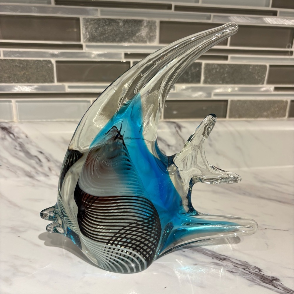 Vintage Art Glass Angel Fish Murano Glass style paper weight decor